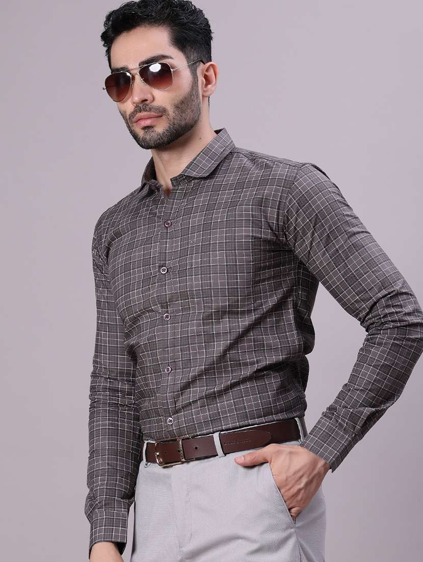 men checkered long sleeve regular fit formal shirt