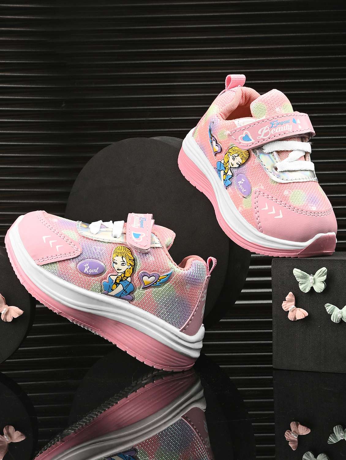 kids pink printed velcro sneaker