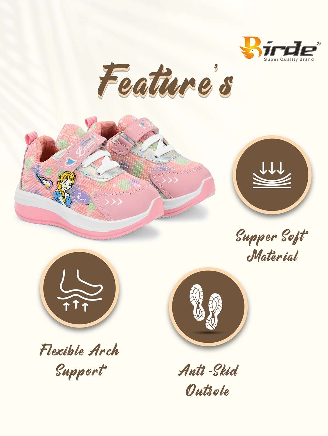 kids pink printed velcro sneaker - 22082469 - Standard Image - 5