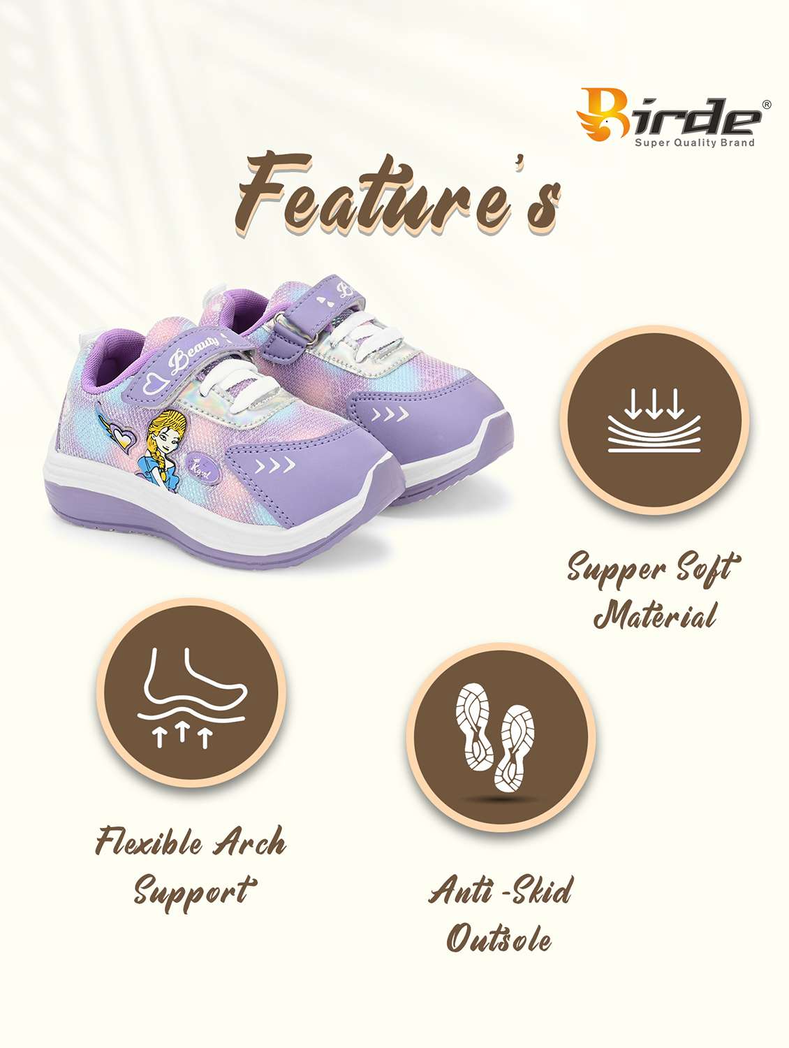 kids lavender printed velcro sneaker - 22082470 - Standard Image - 5