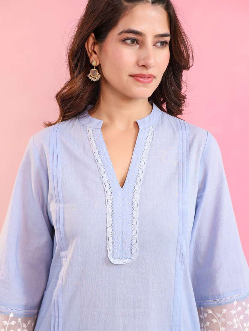 women solid three quarter sleeve kurta pant set - 22082473 - Standard Image - 3