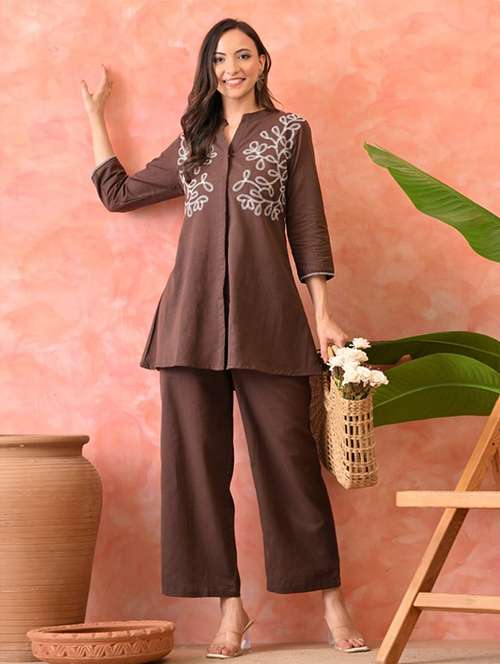 women three quarter sleeve ethnic co-ord set - 22082475 - Standard Image - 0