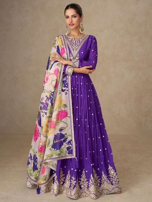 women embroidered long sleeve anarkali kurta dupatta set - 22082479 -  Standard Image - 0