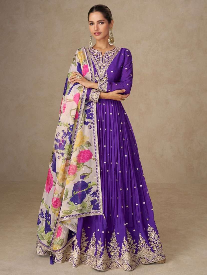 women embroidered long sleeve anarkali kurta dupatta set - 22082479 -  Zoom Image - 0