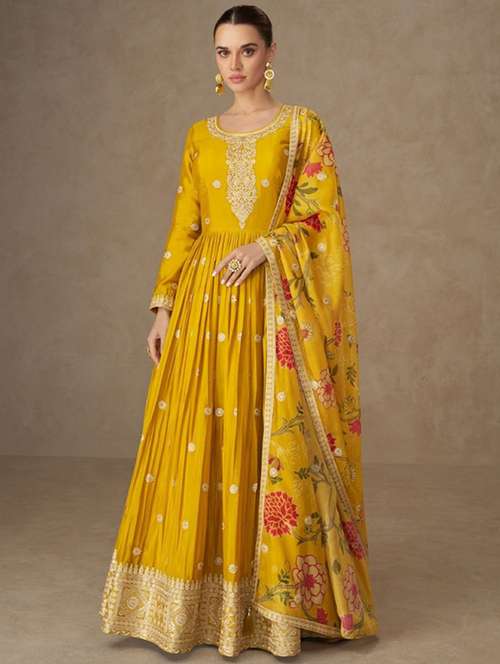 women embroidered long sleeve anarkali kurta dupatta set - 22082482 -  Standard Image - 0