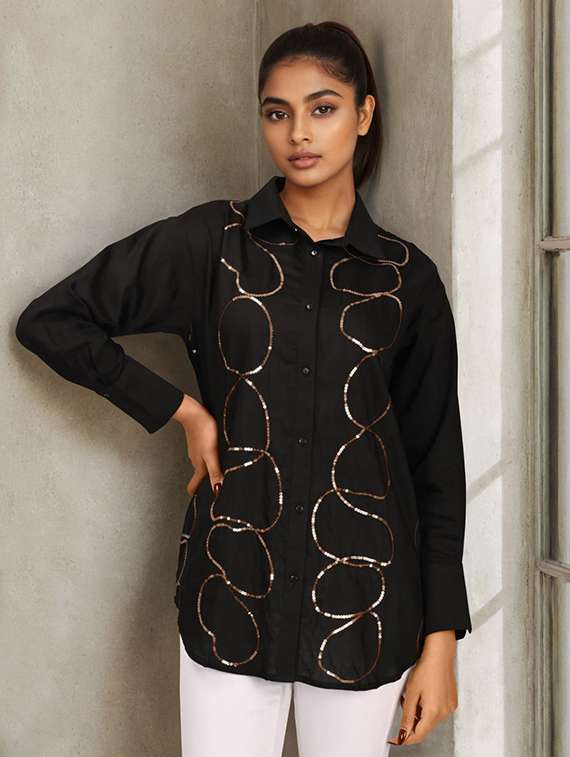 women collared long sleeve oversized shirt