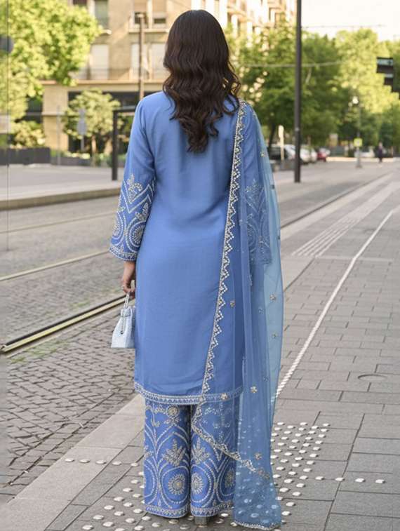 women embroidered long sleeve kurta palazzo with dupatta set - 22082495 - Standard Image - 3