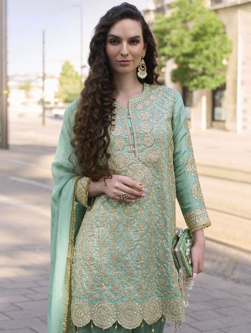 women embroidered long sleeve kurta palazzo with dupatta set - 22082496 - Standard Image - 3