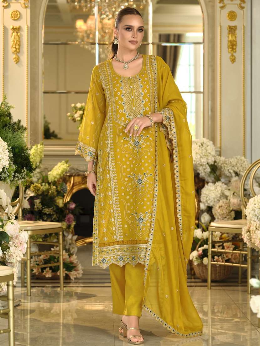 women embroidered long sleeve kurta pant with dupatta set - 22082501 -  Zoom Image - 0