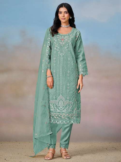 women embroidered long sleeve kurta pant with dupatta set - 22082505 -  Standard Image - 0