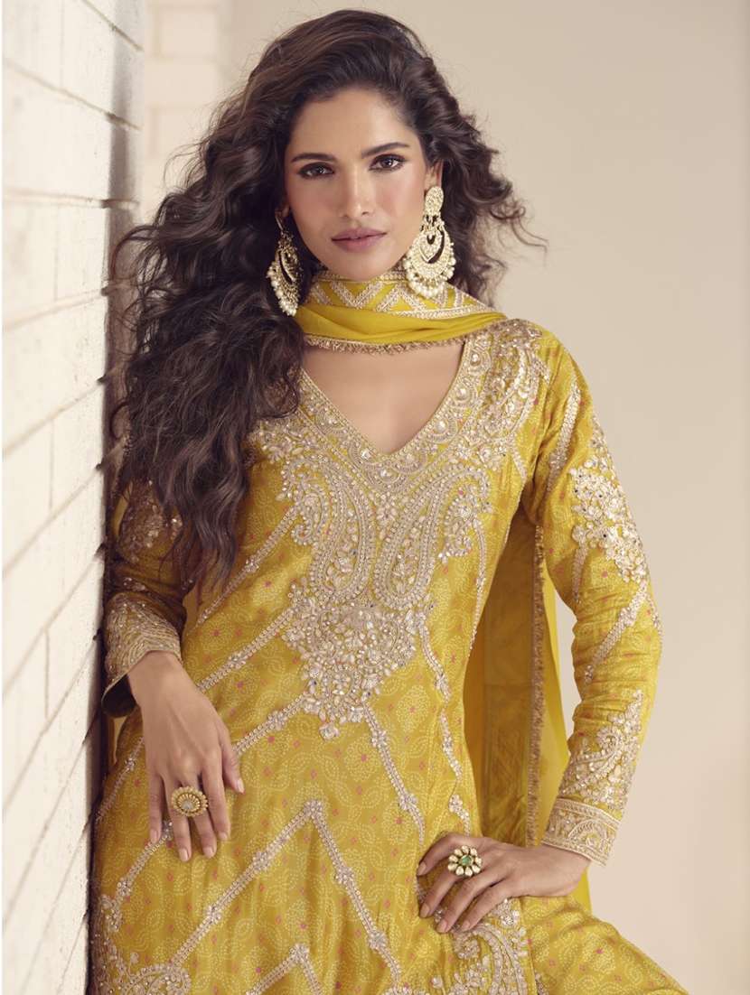 women embroidered long sleeve kurta sharara with dupatta set - 22082525 - Standard Image - 3