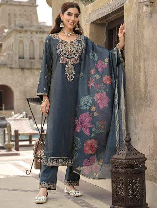 women embroidered long sleeve kurta pant with dupatta set - 22082545 -  Standard Image - 0