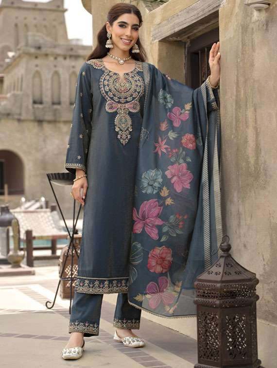 women embroidered long sleeve kurta pant with dupatta set - 22082545 -  Zoom Image - 0