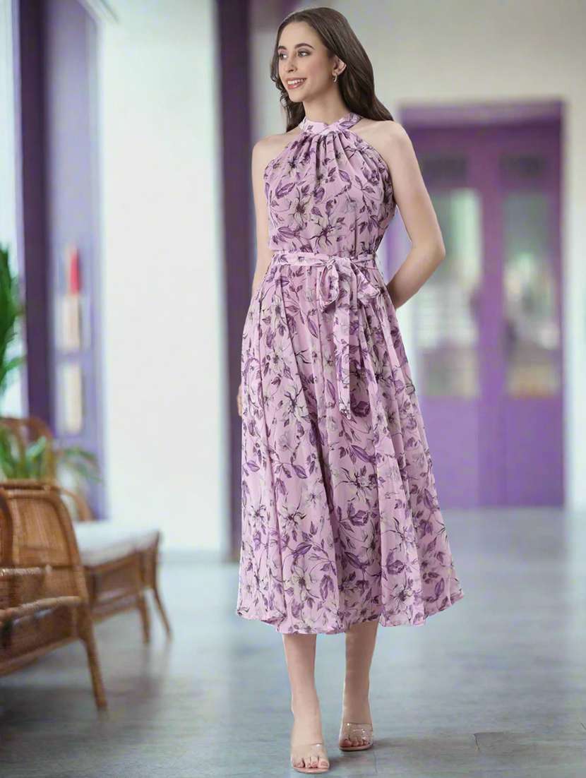 women printed halter neck sleeveless fit & flare dress - 22082549 - Standard Image - 3