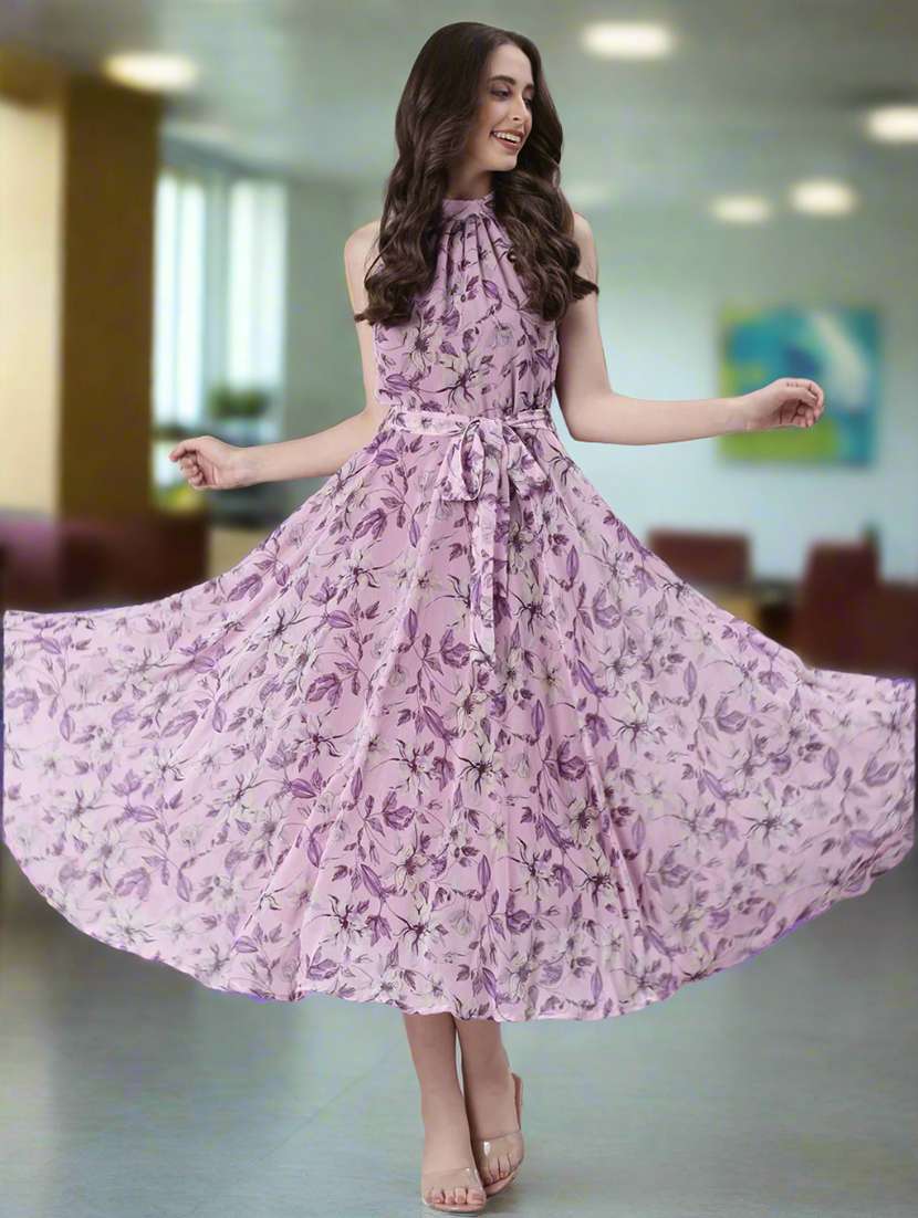 women printed halter neck sleeveless fit & flare dress - 22082549 - Standard Image - 5