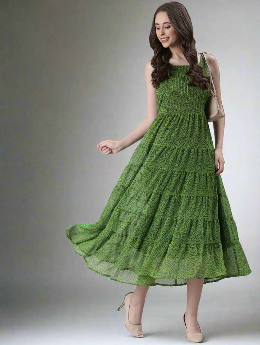 women printed shoulder strap tiered dress - 22082550 - Standard Image - 3