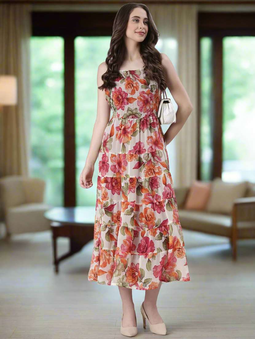 women floral print shoulder strap tiered dress - 22082551 - Zoom Image - 0