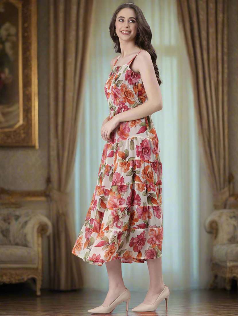 women floral print shoulder strap tiered dress - 22082551 - Standard Image - 5