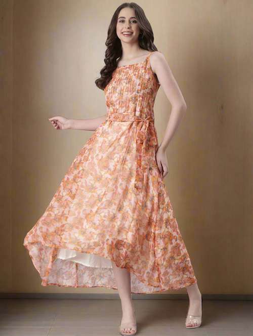 women floral print shoulder strap fit & flare dress - 22082552 - Standard Image - 0