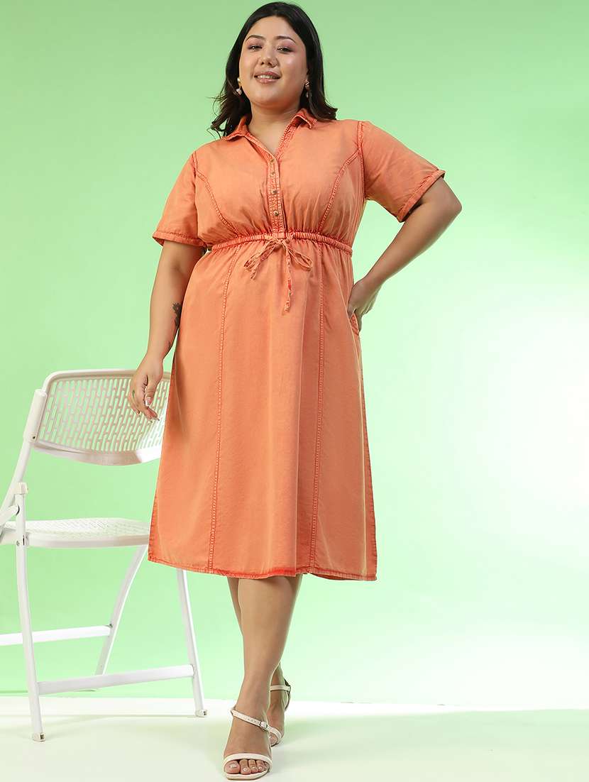 women plus size solid short sleeve collared a-line ress - 22082553 - Zoom Image - 0