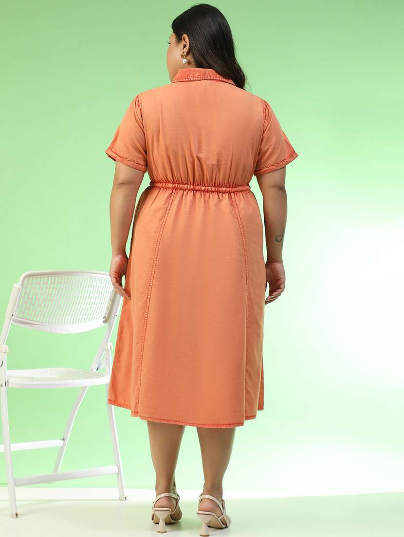 women plus size solid short sleeve collared a-line ress - 22082553 - Standard Image - 3