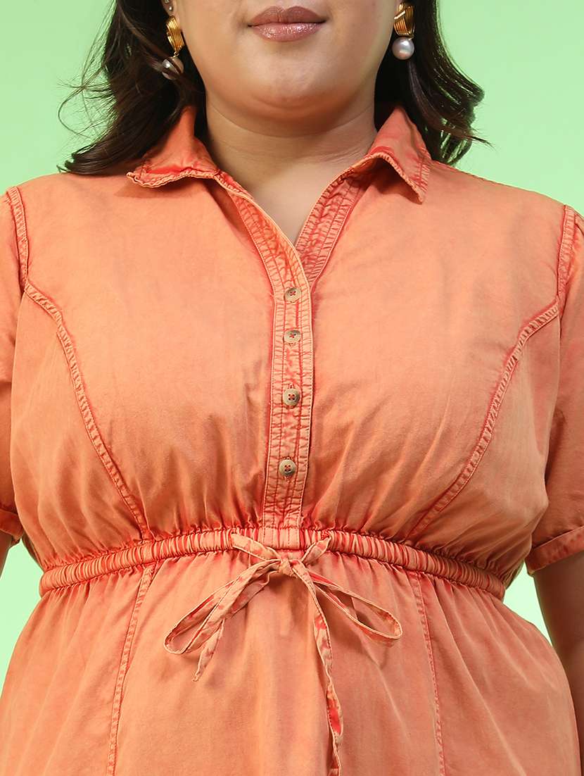 women plus size solid short sleeve collared a-line ress - 22082553 - Standard Image - 5