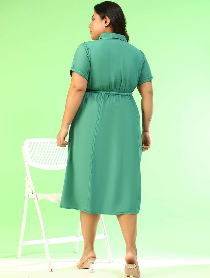 Women Plus Size Solid Short Sleeve Collared A-line Ress - 22082554 -  Standard Image - 3