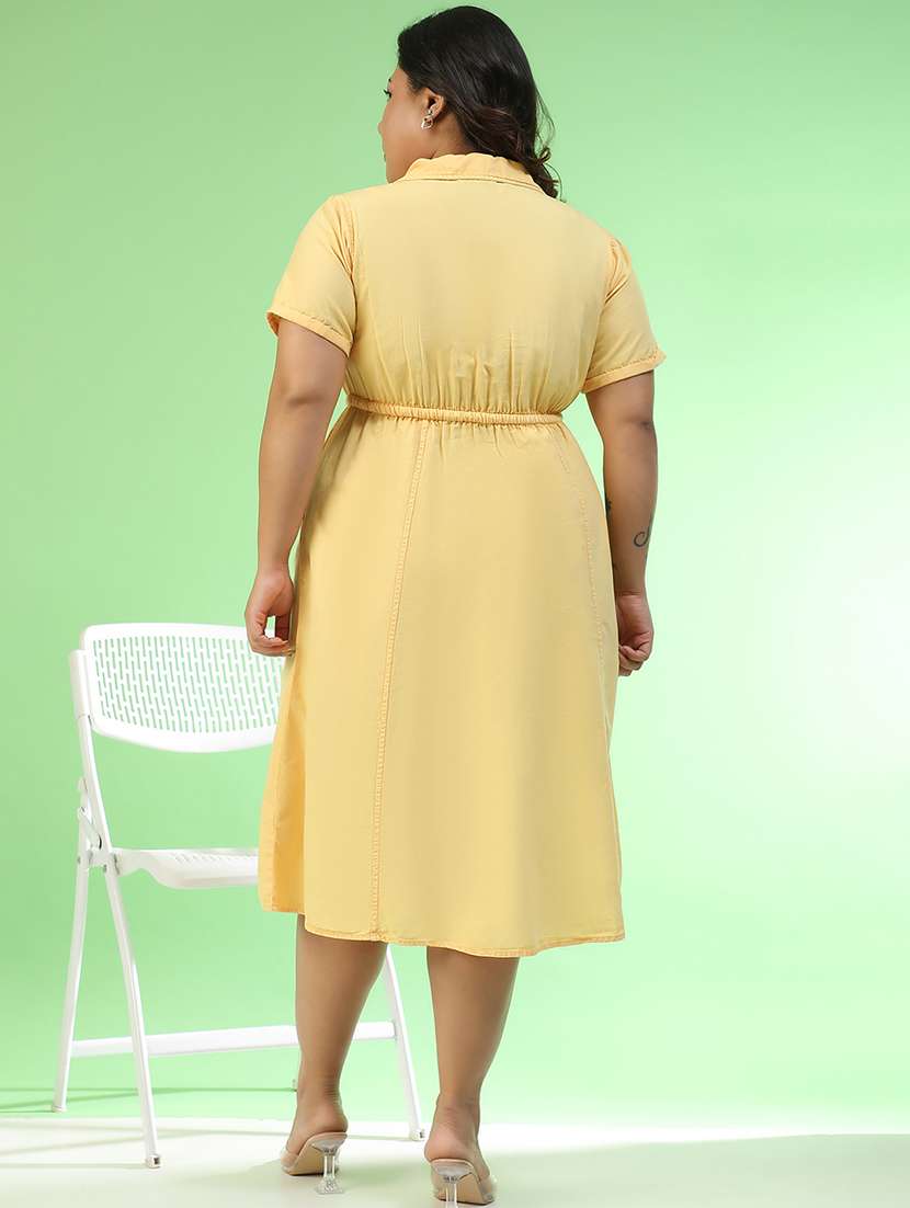 women plus size solid short sleeve collared a-line ress - 22082555 -  Standard Image - 3
