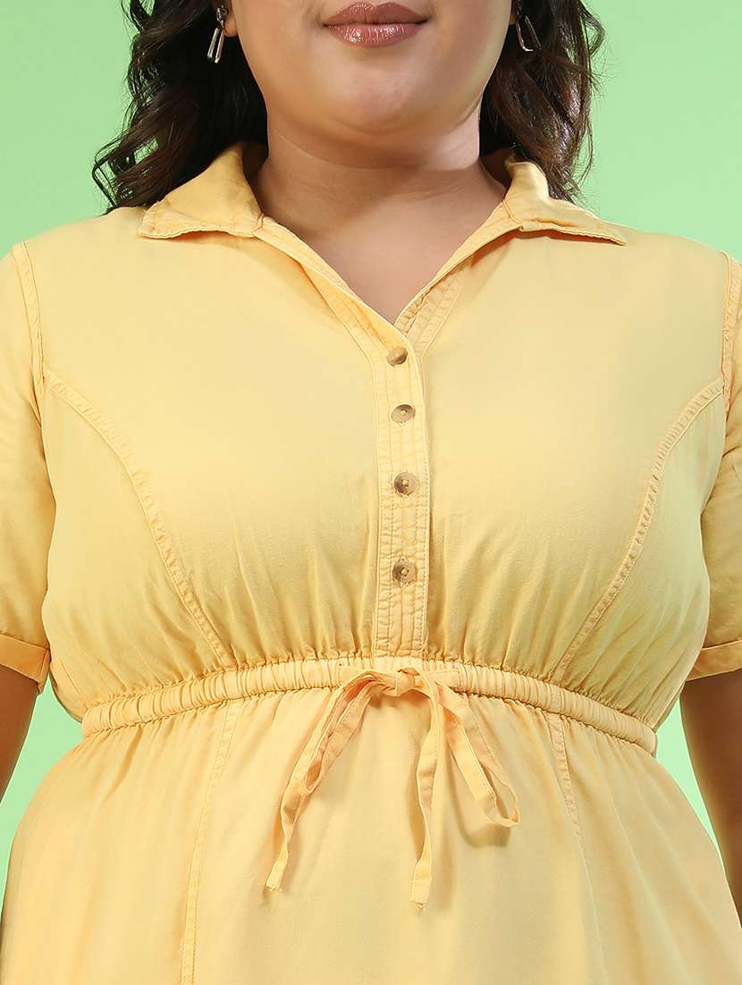 women plus size solid short sleeve collared a-line ress - 22082555 -  Standard Image - 5