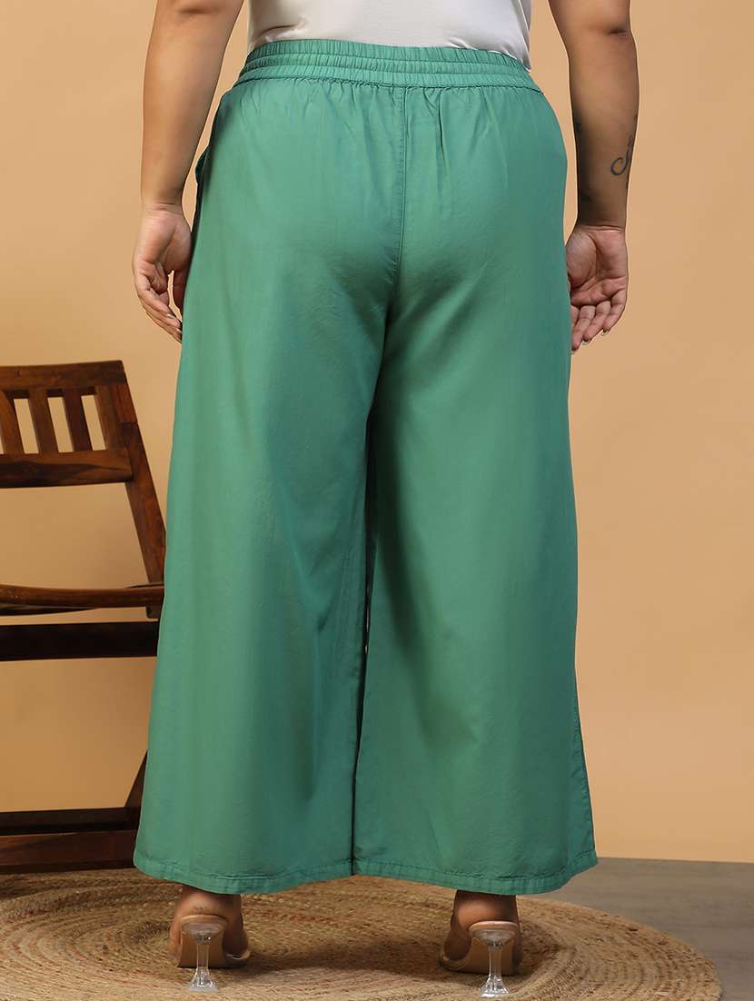 women solid mid rise wide leg trouser - 22082558 - Standard Image - 3