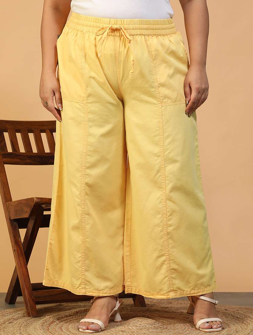women solid mid rise wide leg trouser