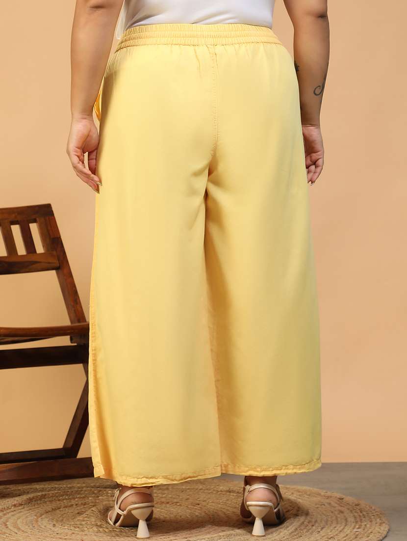 women solid mid rise wide leg trouser - 22082559 -  Standard Image - 3