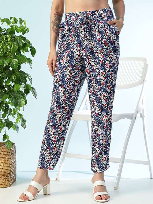 women printed high rise straight trouser - 22082563 -  Standard Image - 0