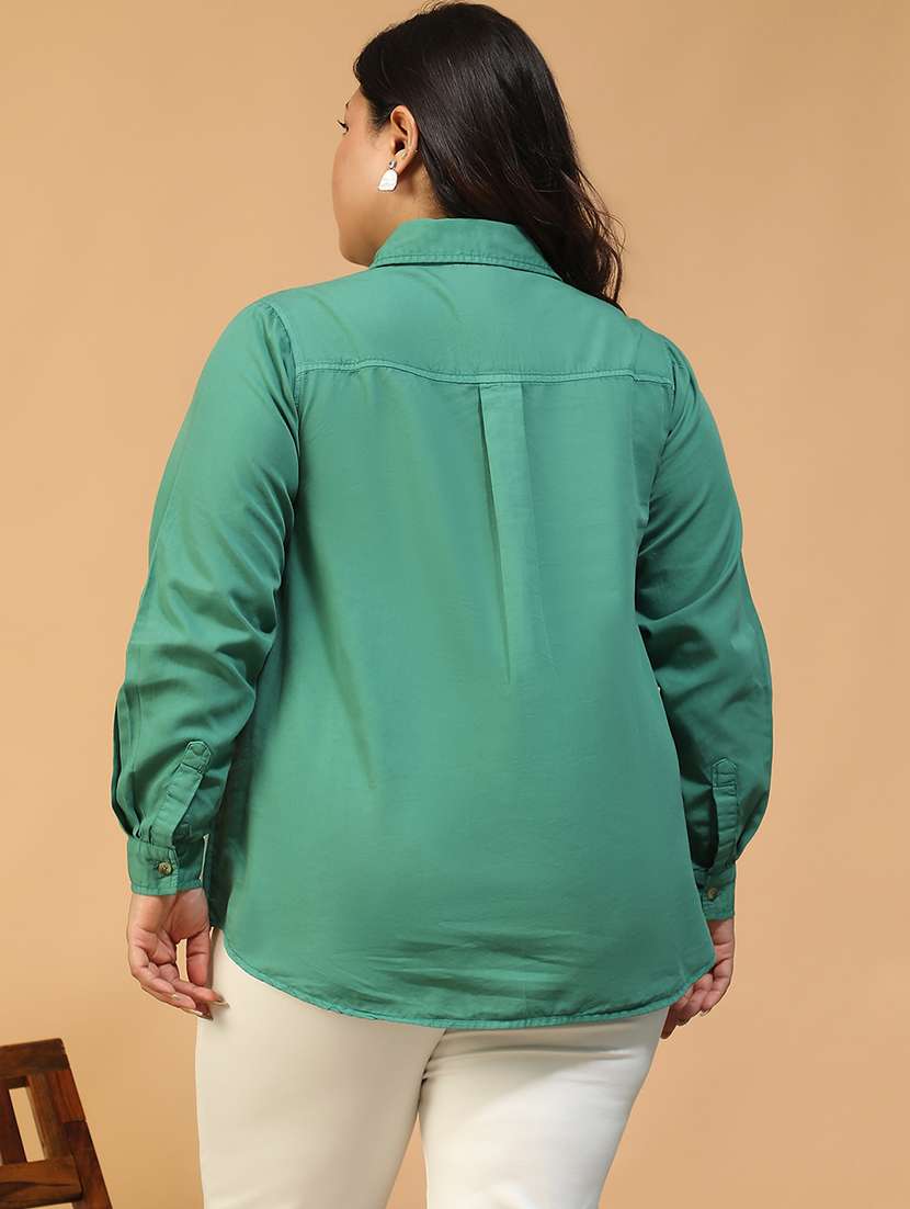 women plus size solid collared long sleeve shirt - 22082579 - Standard Image - 3