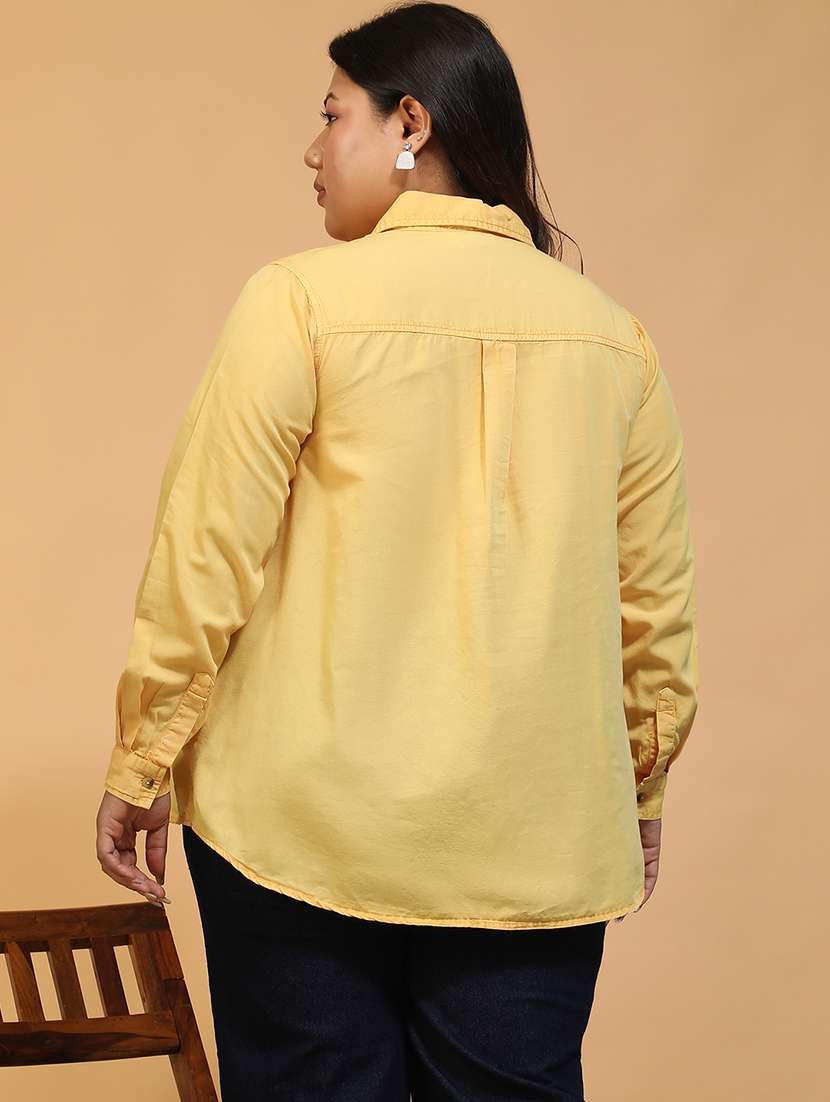 women plus size solid collared long sleeve shirt - 22082580 - Standard Image - 3