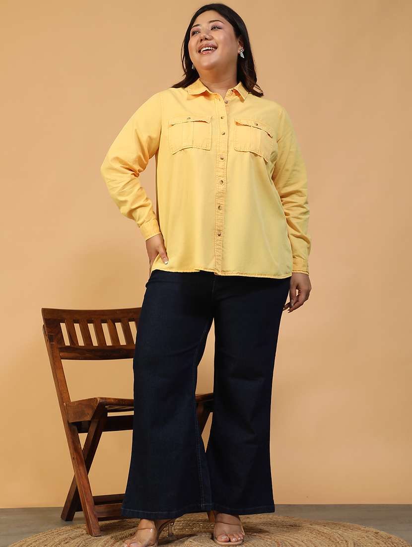 women plus size solid collared long sleeve shirt - 22082580 - Standard Image - 5