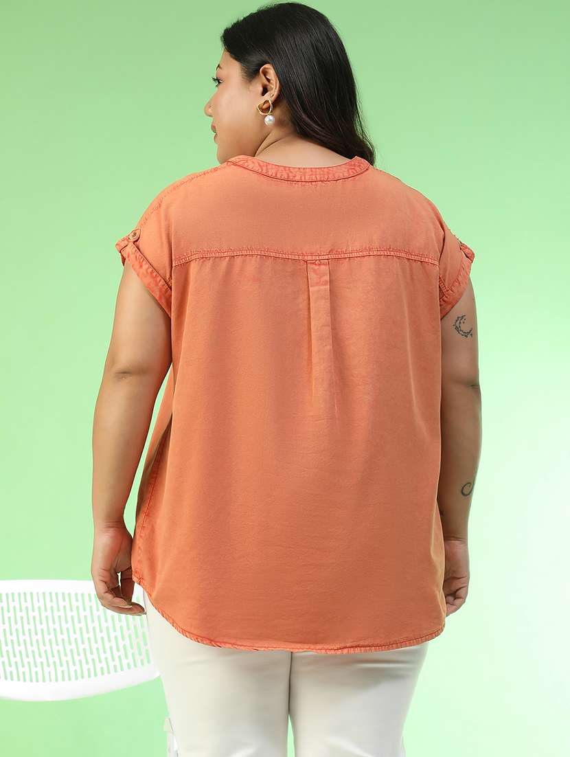 women plus size solid collared sleeveless top - 22082585 -  Standard Image - 3