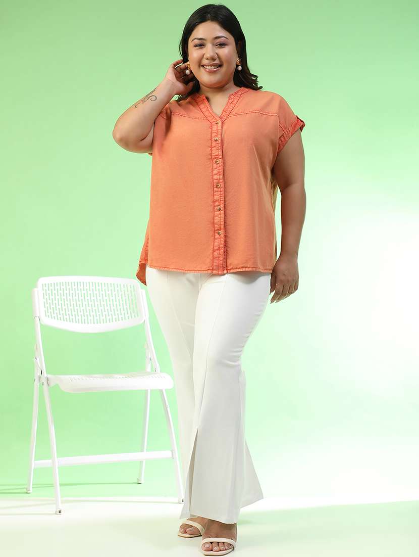 women plus size solid collared sleeveless top - 22082585 -  Standard Image - 5