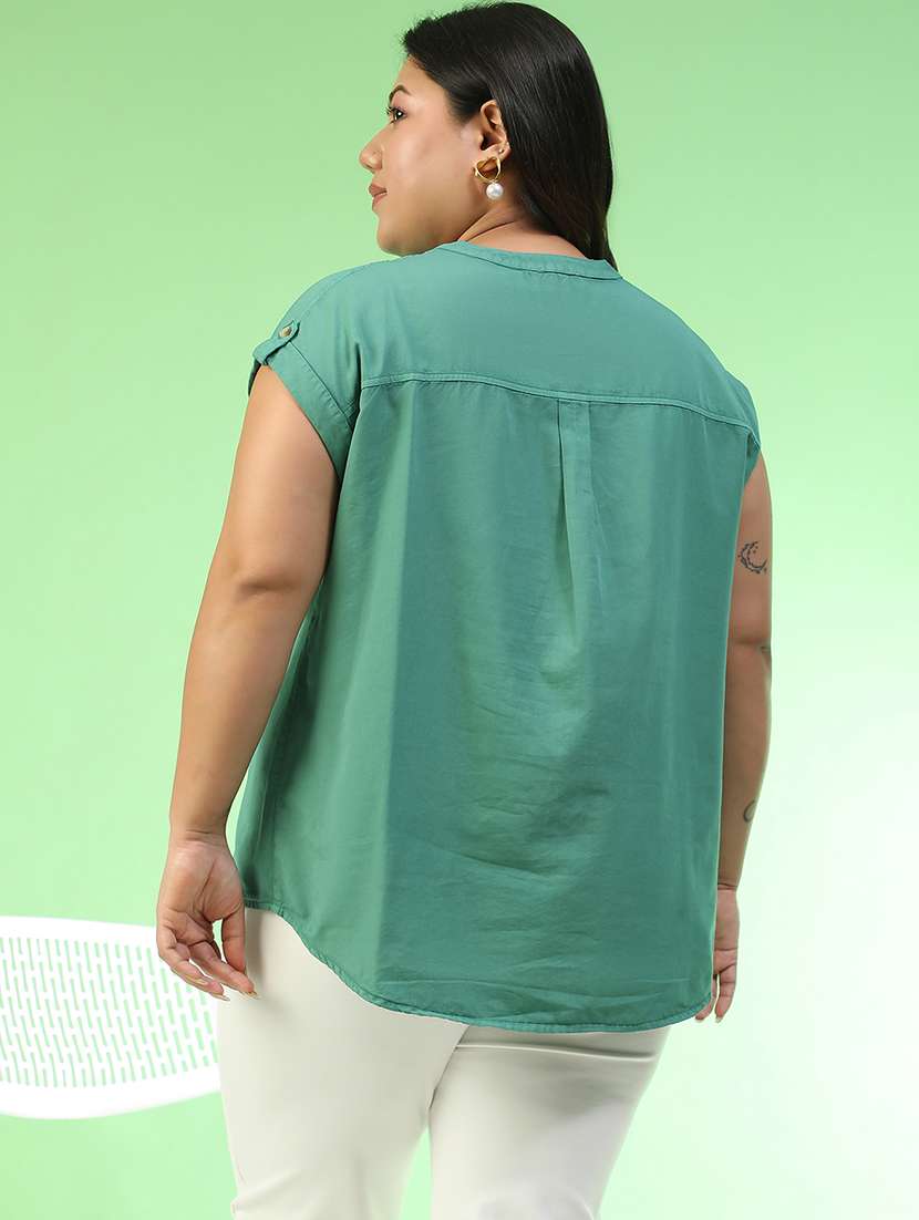 women plus size solid collared sleeveless top - 22082586 -  Standard Image - 3