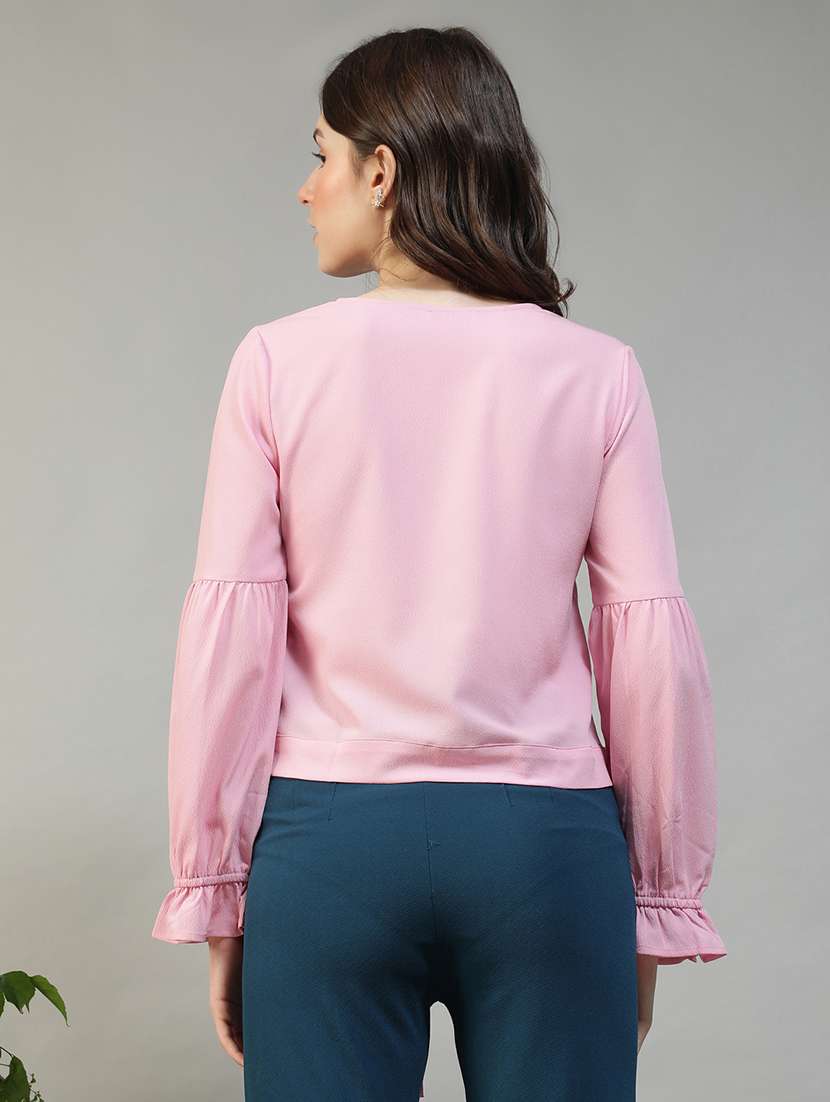 women solid puff sleeve knot detailed top - 22082589 - Standard Image - 3