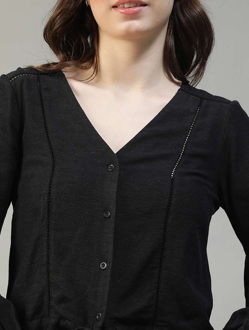 women solid puff sleeve knot detailed top - 22082591 - Standard Image - 5