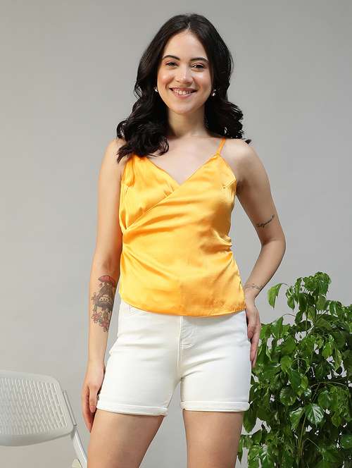 women solid shoulder strap regular fit top - 22082596 -  Standard Image - 0