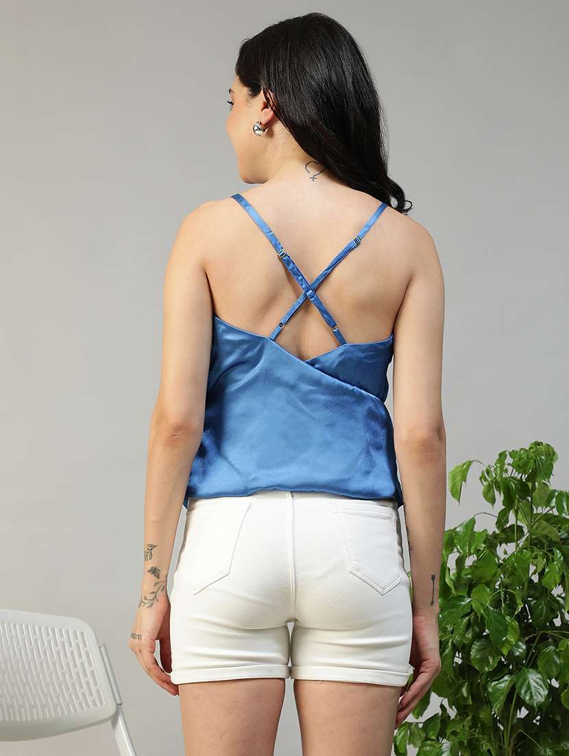 women solid shoulder strap regular fit top - 22082597 - Standard Image - 5