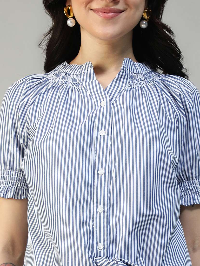 women striped puff sleeve knot detailed top - 22082603 - Standard Image - 5