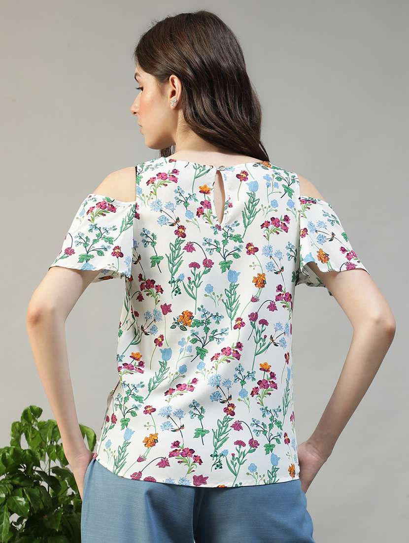 women floral print cold shoulder regular fit top - 22082604 - Standard Image - 3