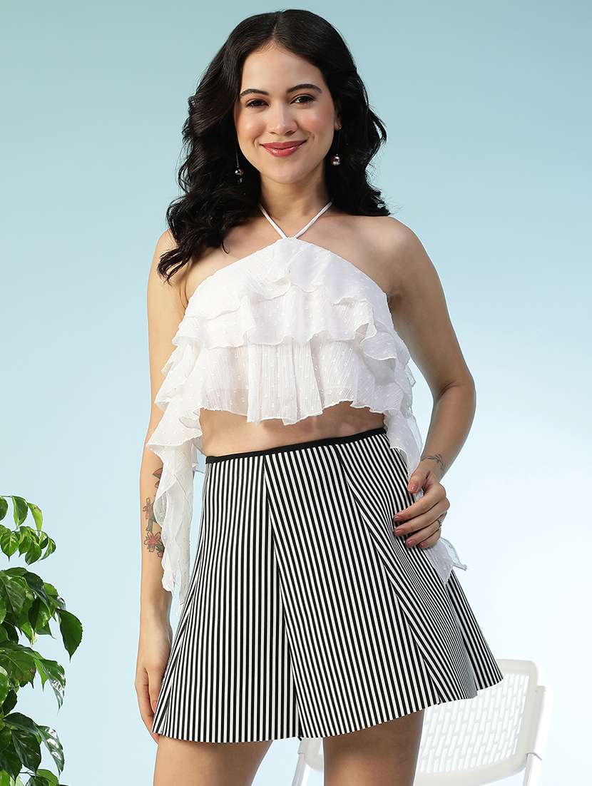 women solid halter neck crop ruffle top - 22082611 - Zoom Image - 0