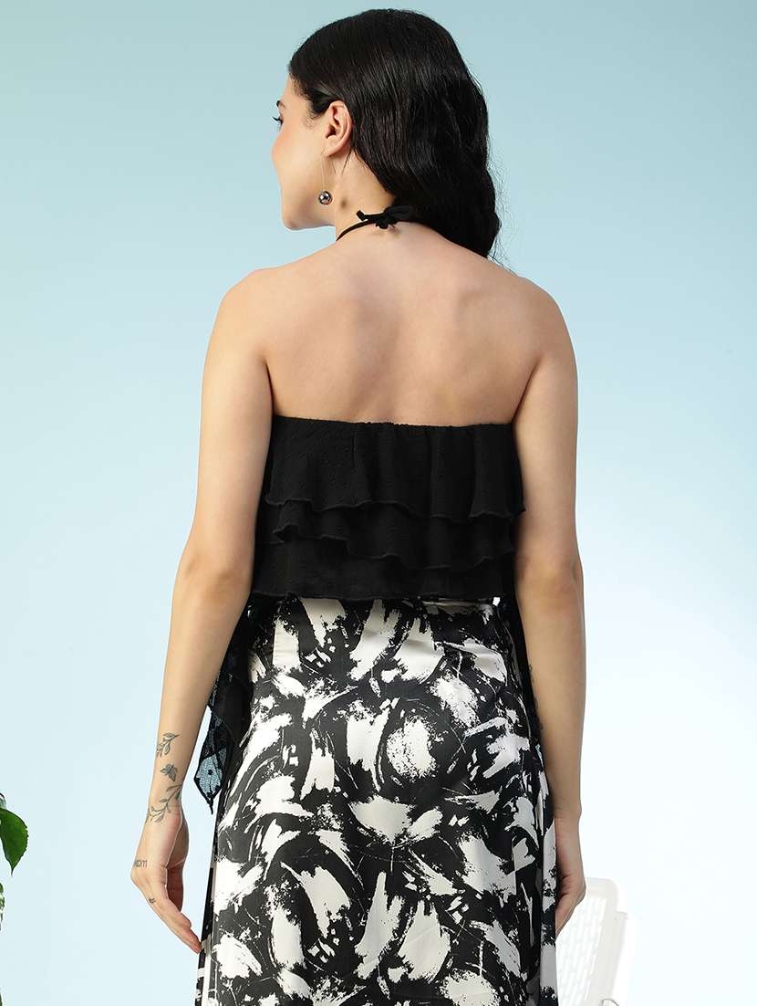 women solid halter neck crop ruffle top - 22082612 - Standard Image - 3