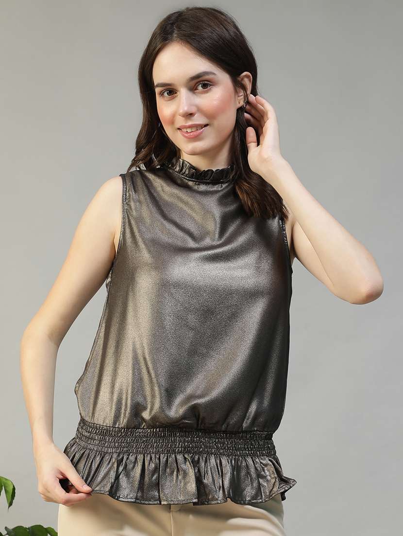 women solid sleeveless mock neck regular top - 22082618 -  Zoom Image - 0