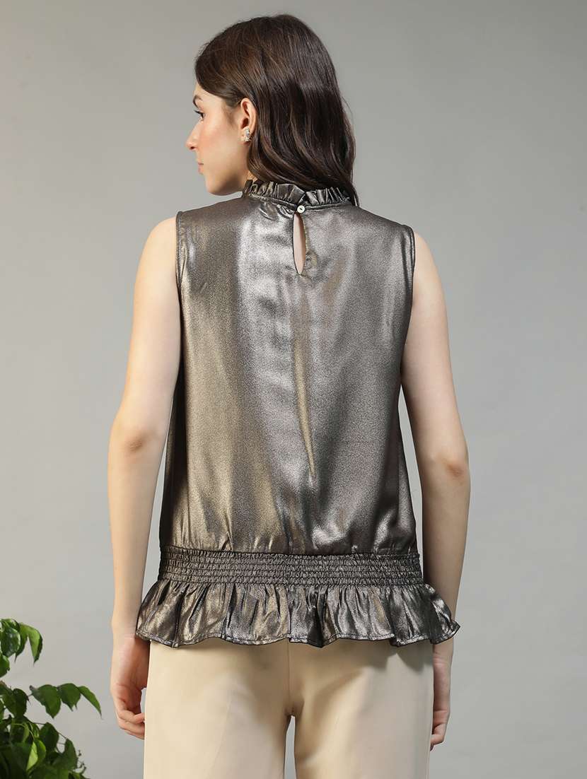 women solid sleeveless mock neck regular top - 22082618 - Standard Image - 3