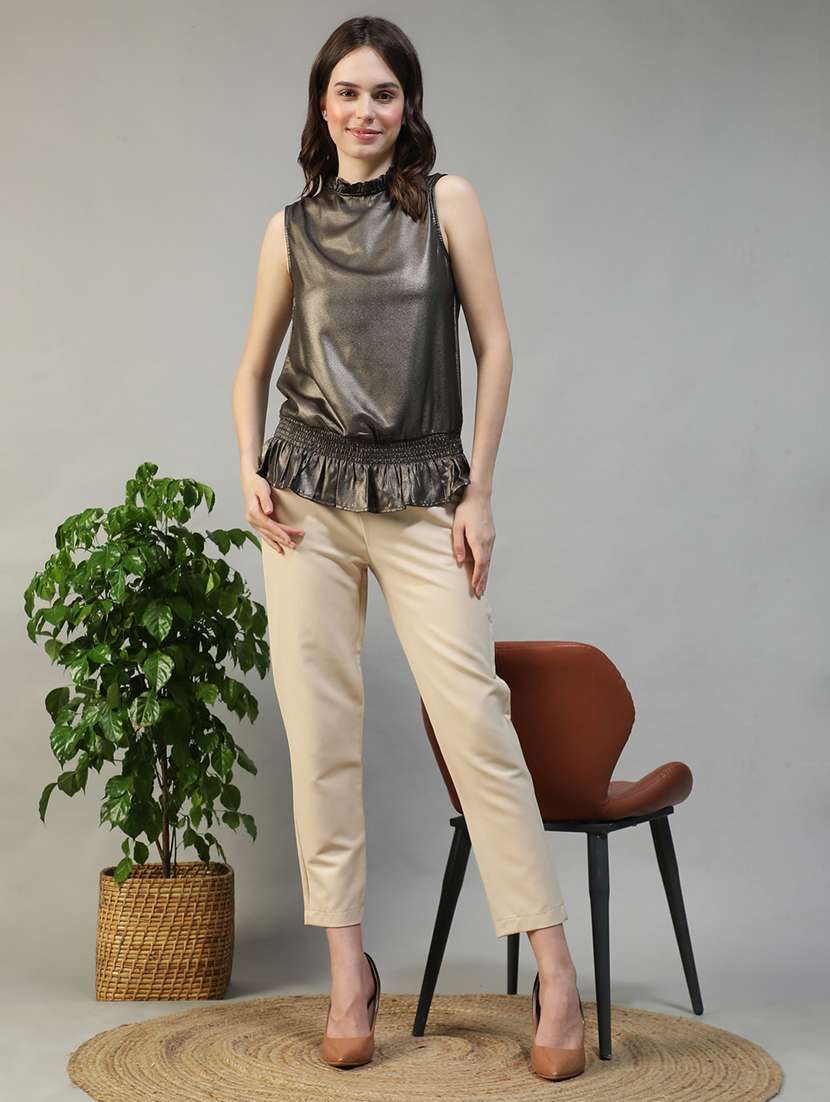 women solid sleeveless mock neck regular top - 22082618 - Standard Image - 5